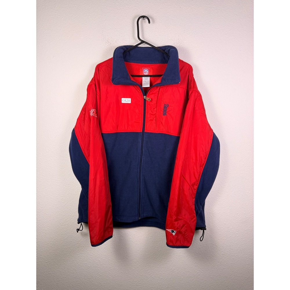 NFL New England Patriots Fleece Jacket Mens XL Red Blue Full Zip Colorblock